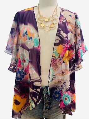 Antthony Purple Sheer Floral Kimono
